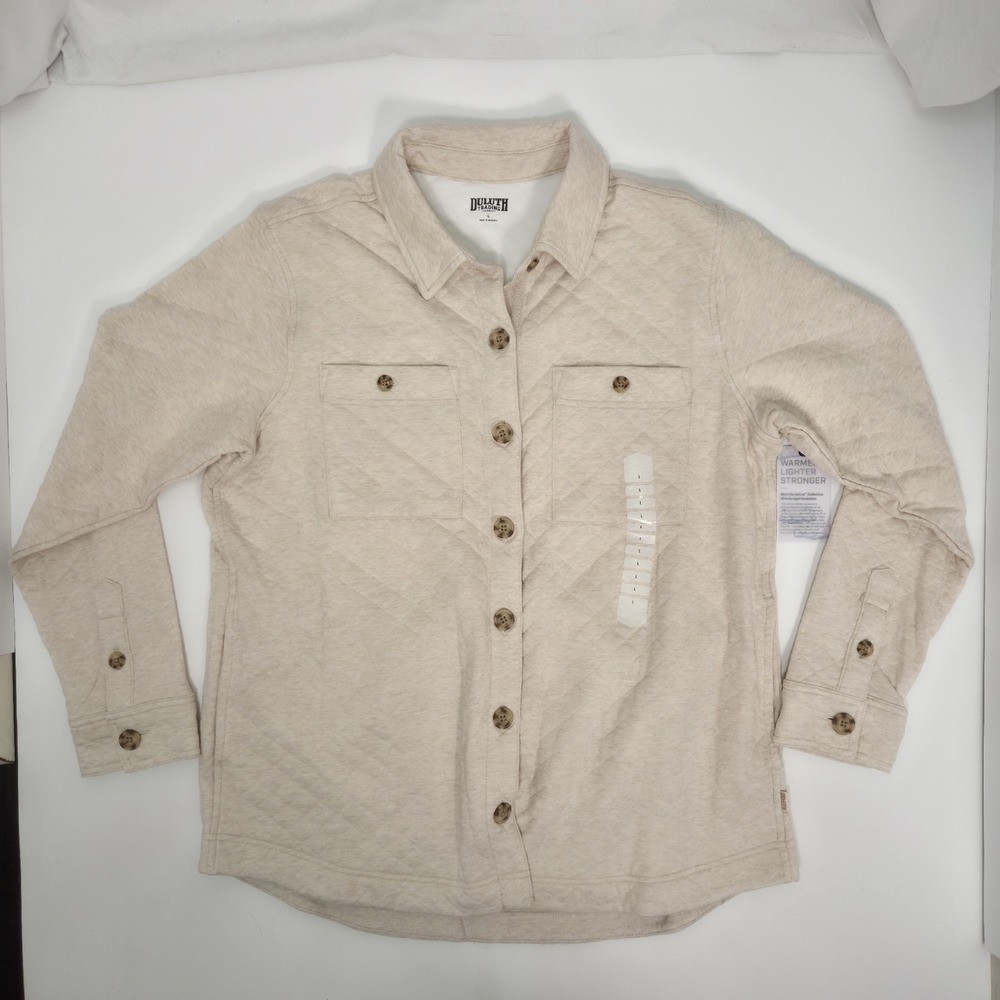 NWT Duluth Trading Co Womens AirLoc Quilted Shirt Jac Oatmeal Heather Size Large
